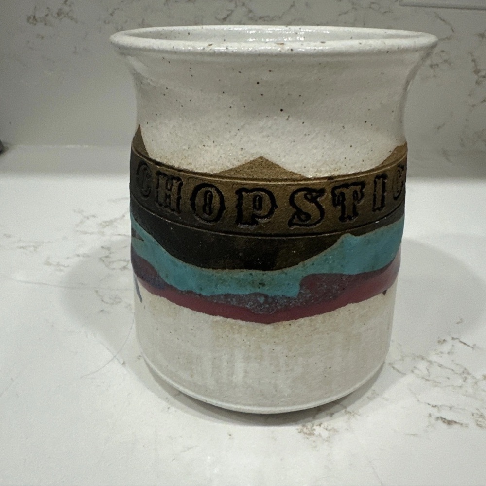 Studio Art Pottery Chopsticks Canister Signed